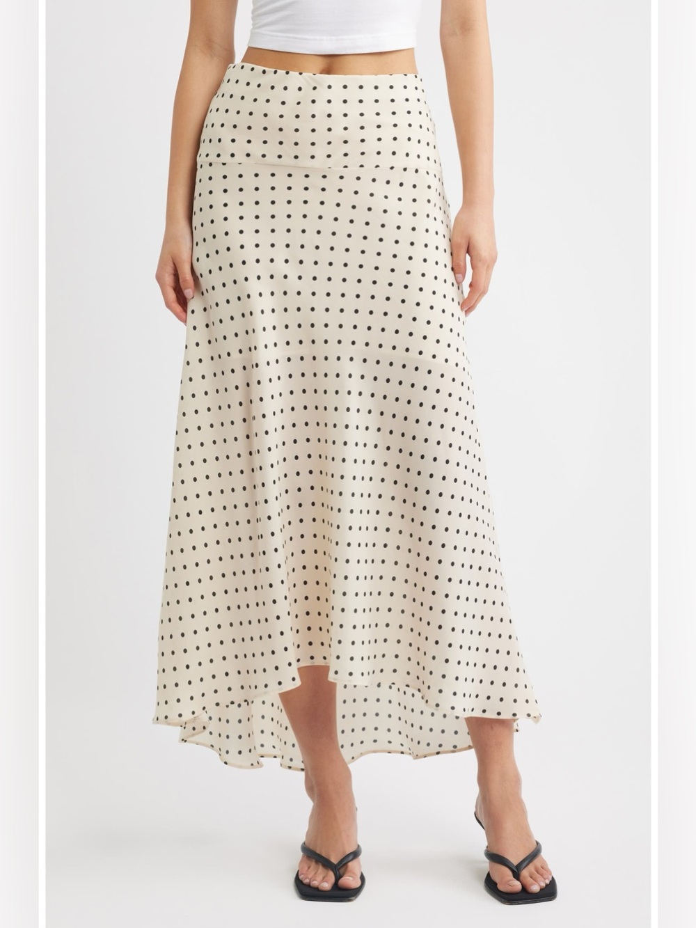 Mango Flippy Polka Dot High-Low Skirt Ecru Large NWOT